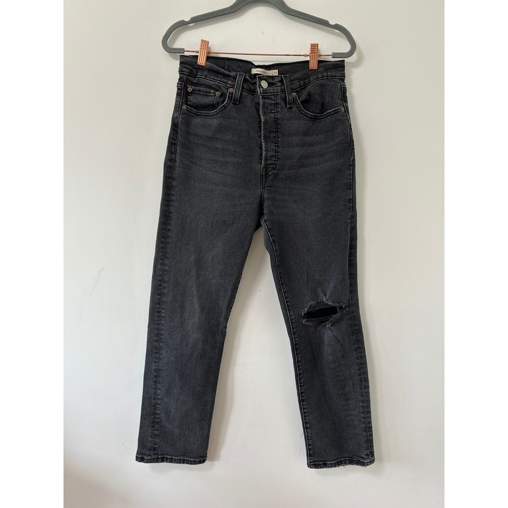 Levis Wedgie Straight Jeans‎ Womens 30 Washed Black Distressed High Rise